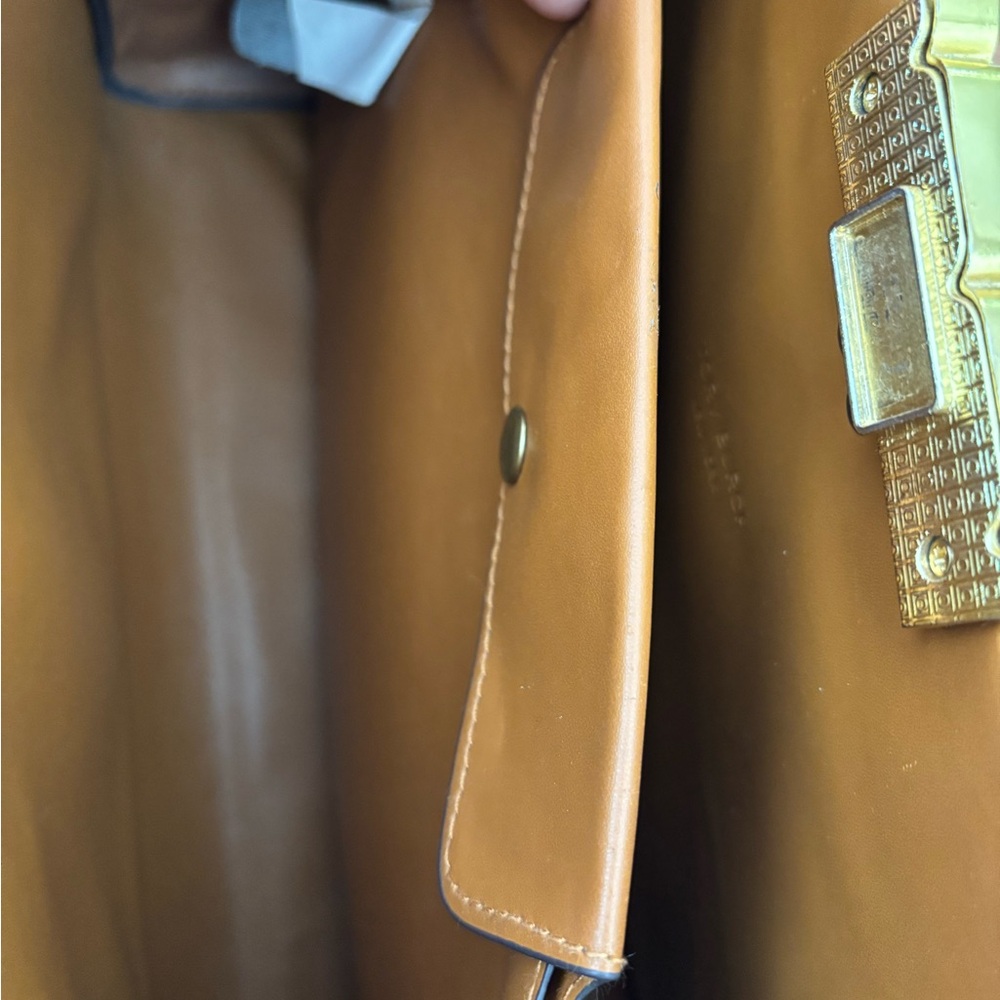 Tory Burch Eleanor Large Satchel Camel Italian Leather w Suede Gussets BNWT - Picture 15 of 16